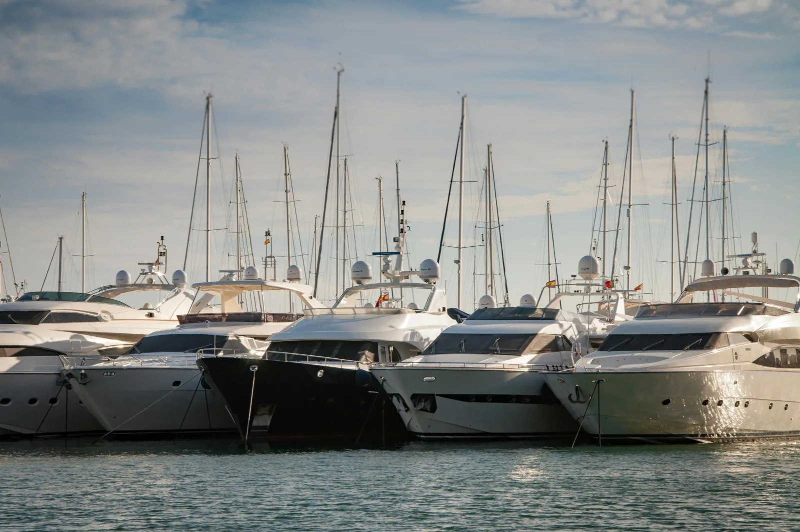 Boats moored at a marina