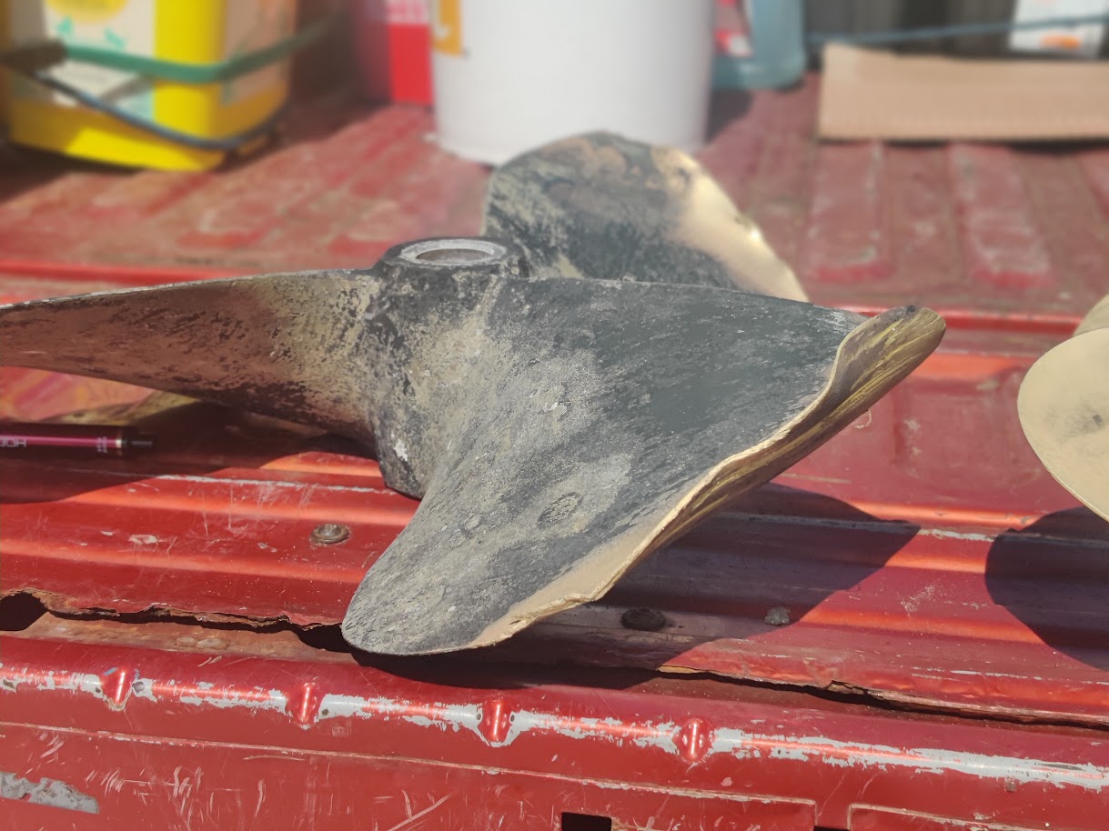 Boat propeller showing wear before repair assessment